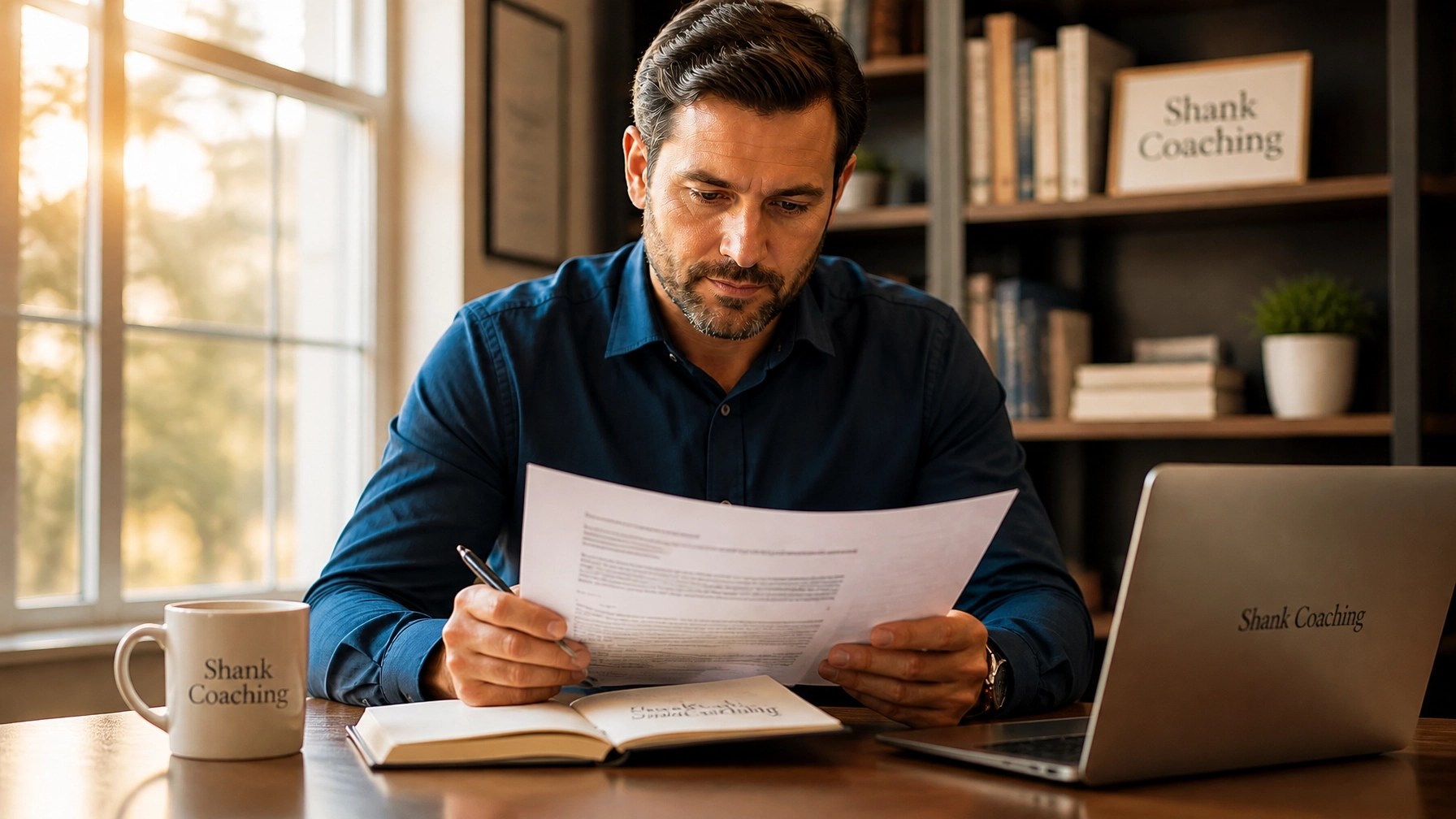 Strategic business advisor reviewing documents
